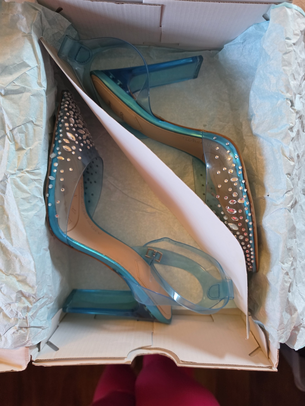 Crystal-Embellished Blue Clear Strap Women's Heels
